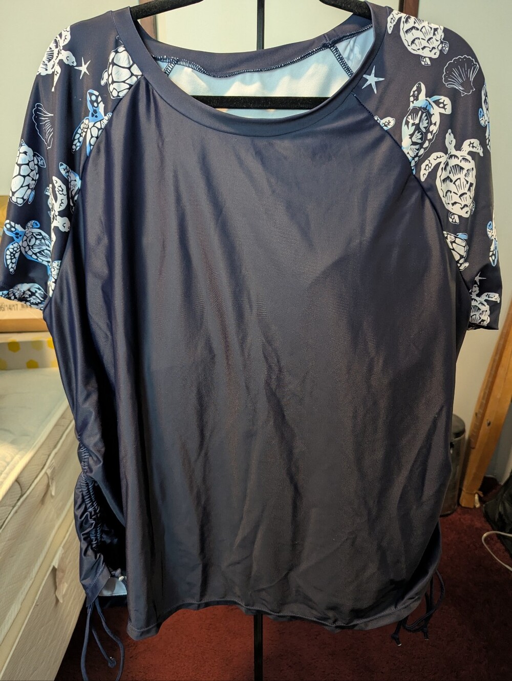 Navy Turtle-Print Raglan Swim Top